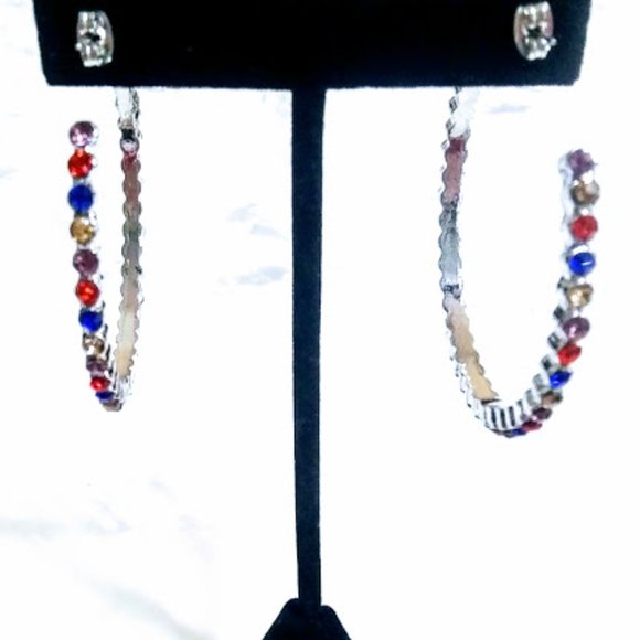 WATCH, BRACELET&HOOP EARRINGS SET*STRADA*PINK BAND*RAINBOW AUSTRIAN CRYSTALS. - Picture 11 of 16